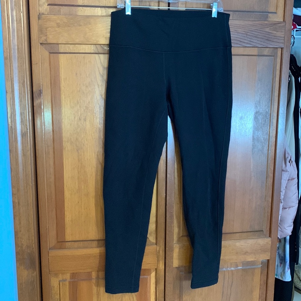 Lulu lemon fleece black legging! Hardly warm! Very comfortable and soft! Size10